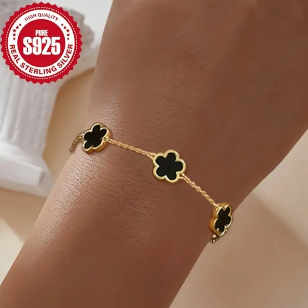 Elegant & Luxury Style 925 Sterling Silver Five Flower Bracelet for Ladies. Leng